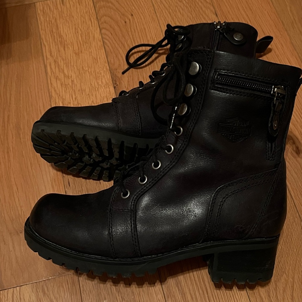 Harley Davidson Black Zipper/Lace Up Riding Boots